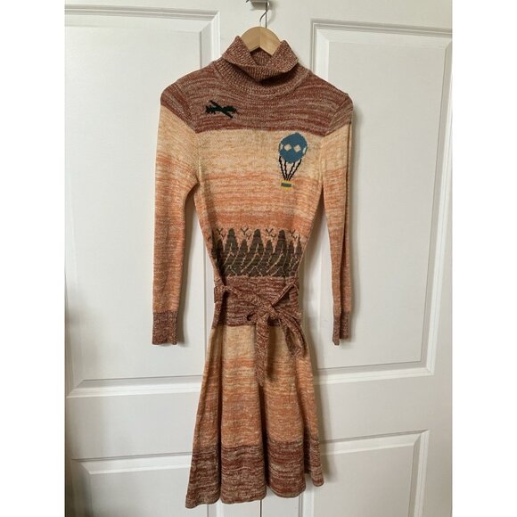 Vintage Mother Nature Joseph Ribkoff Mod Bodycon Knit Dress Womens 70s Boho - Picture 2 of 13